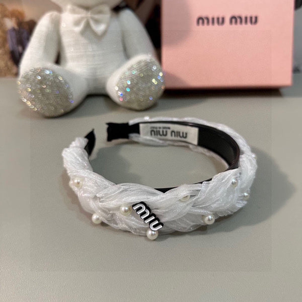 CERCHIETTO PER CAPELLI IN CHIFFON BIANCO CON PERLE 395326