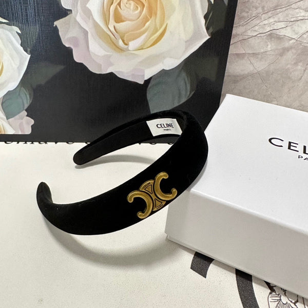 CERCHIETTO IN VELLUTO NERO CON LOGO ORO 423596