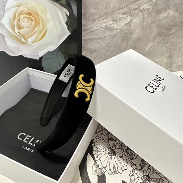 CERCHIETTO IN VELLUTO NERO CON LOGO ORO 423596