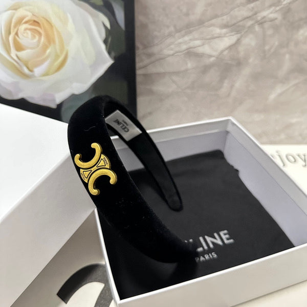 CERCHIETTO IN VELLUTO NERO CON LOGO ORO 423596