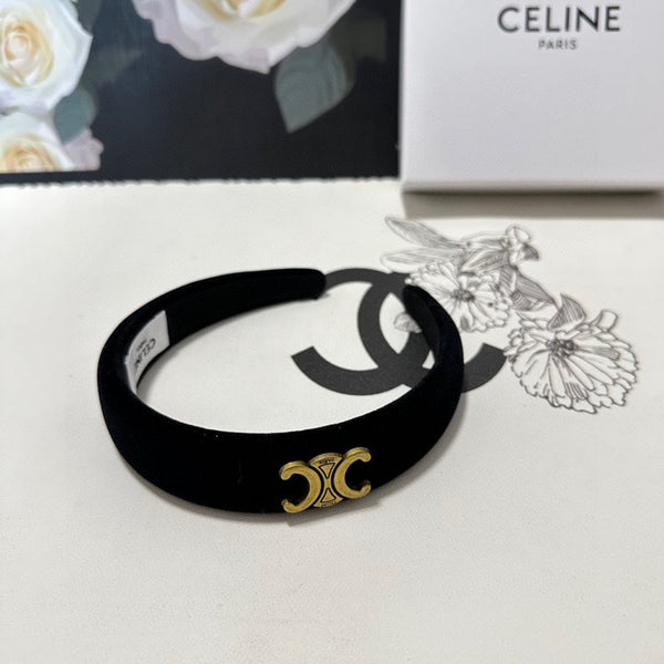 CERCHIETTO IN VELLUTO NERO CON LOGO ORO 423596
