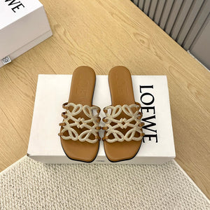 Loewe Claquettes Petal Anagram Strass Cuir Marron 723132