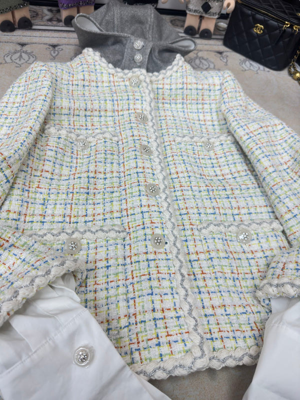 Giacca con cappuccio in tweed CC 25 multicolore in cotone e lana 251972
