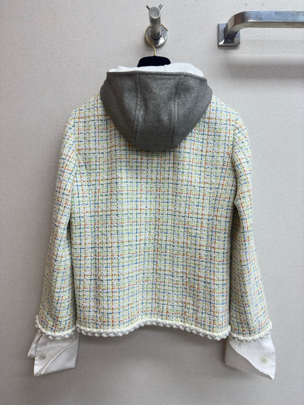 Giacca con cappuccio in tweed CC 25 multicolore in cotone e lana 251972