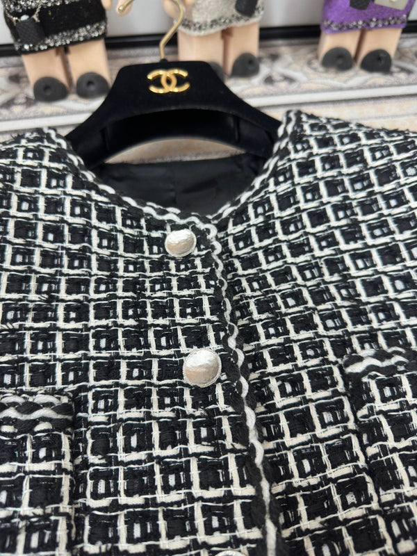 Giacca in tweed CC 25 nera bianca in cotone e poliestere 251964