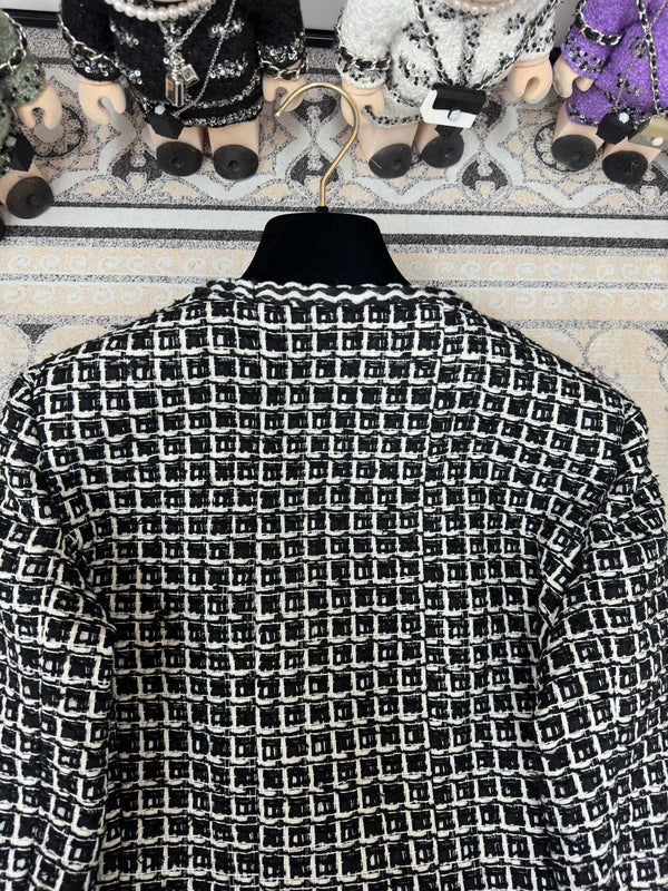Giacca in tweed CC 25 nera bianca in cotone e poliestere 251964