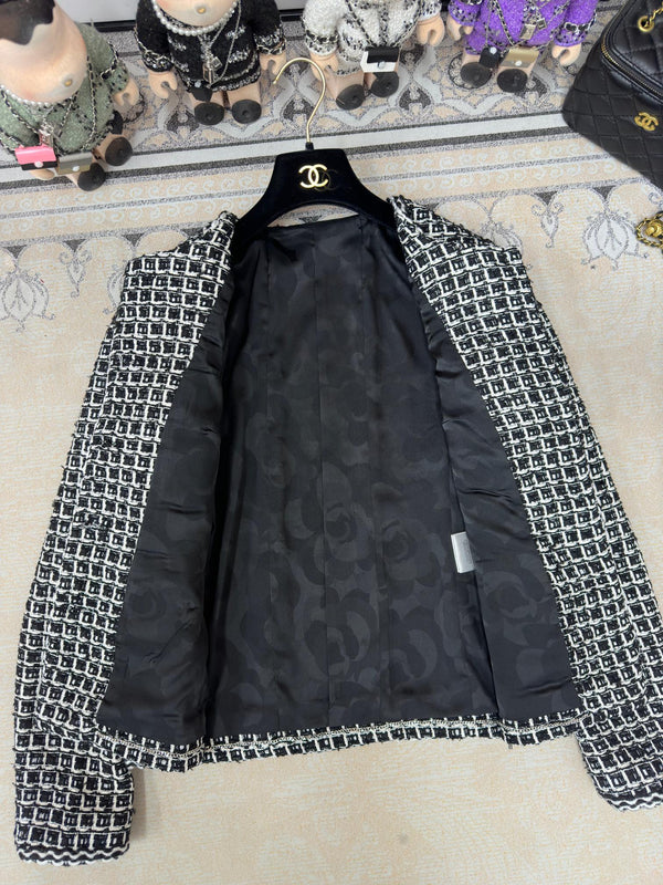 Giacca in tweed CC 25 nera bianca in cotone e poliestere 251964