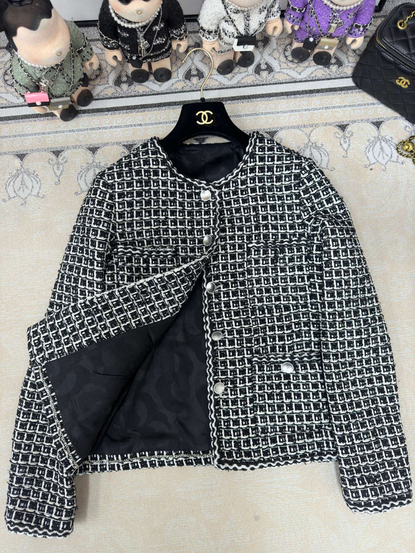 Giacca in tweed CC 25 nera bianca in cotone e poliestere 251964