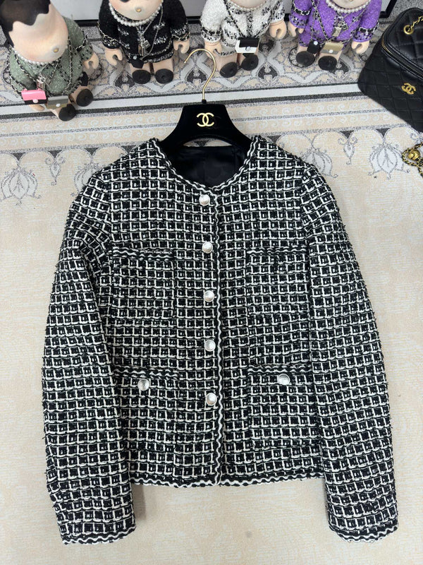 Giacca in tweed CC 25 nera bianca in cotone e poliestere 251964