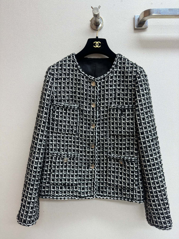 Giacca in tweed CC 25 nera bianca in cotone e poliestere 251964