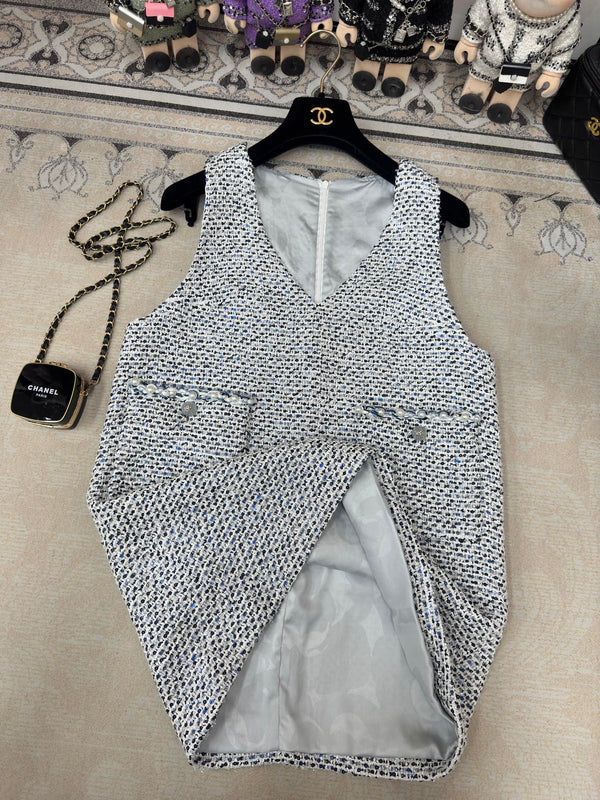 CC Tweed Vest Dress Black Polyester Polyamide 251869
