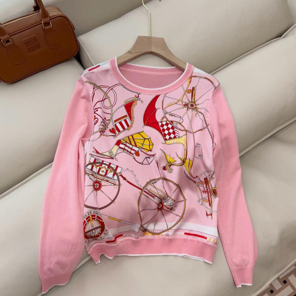 Maglione a maniche lunghe in maglia rosa seta Hm
