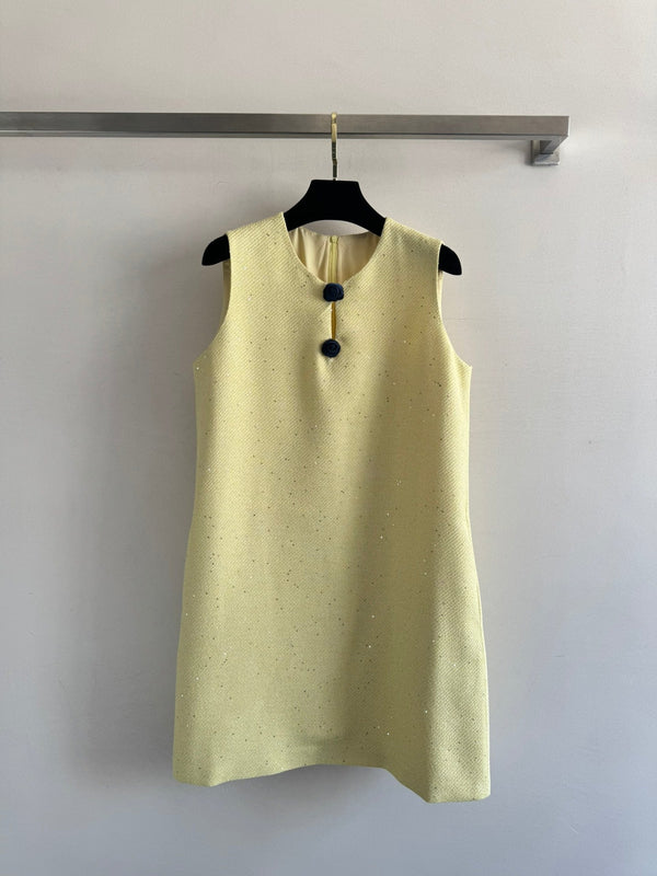 Robe sans manches CC jaune clair viscose soie laine 352986