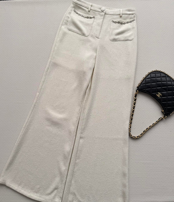 CC 26s Pantalon évasé Laine Viscose Ivoire 338889