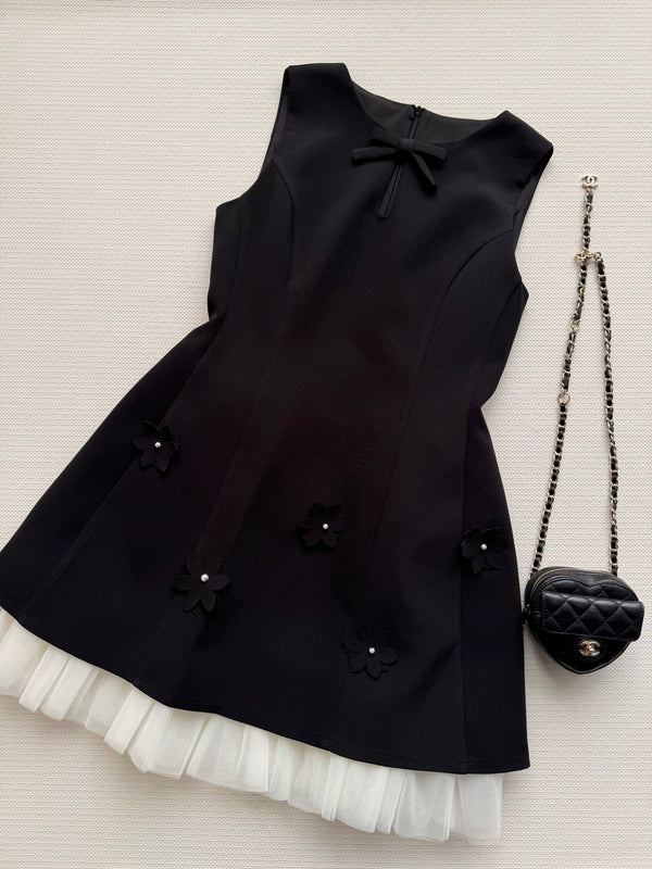 CC Robe sans manches à nœud papillon en polyester noir 352971