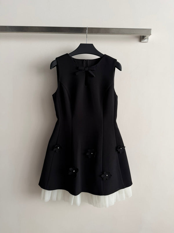 CC Robe sans manches à nœud papillon en polyester noir 352971