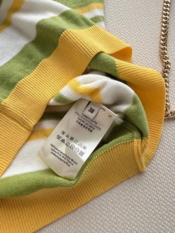 Fendi 26s Striped Polo Shirt Yellow Olive Knit 363766