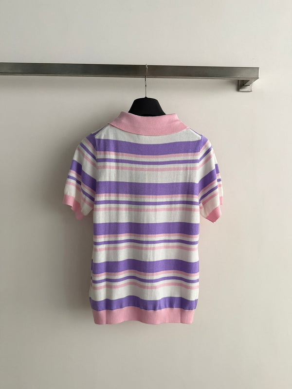 Fendi 26s Polo Rayé Tricot Rose Violet 363765