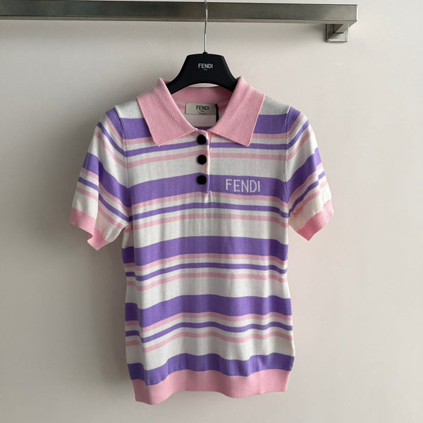 Fendi 26s Polo Rayé Tricot Rose Violet 363765