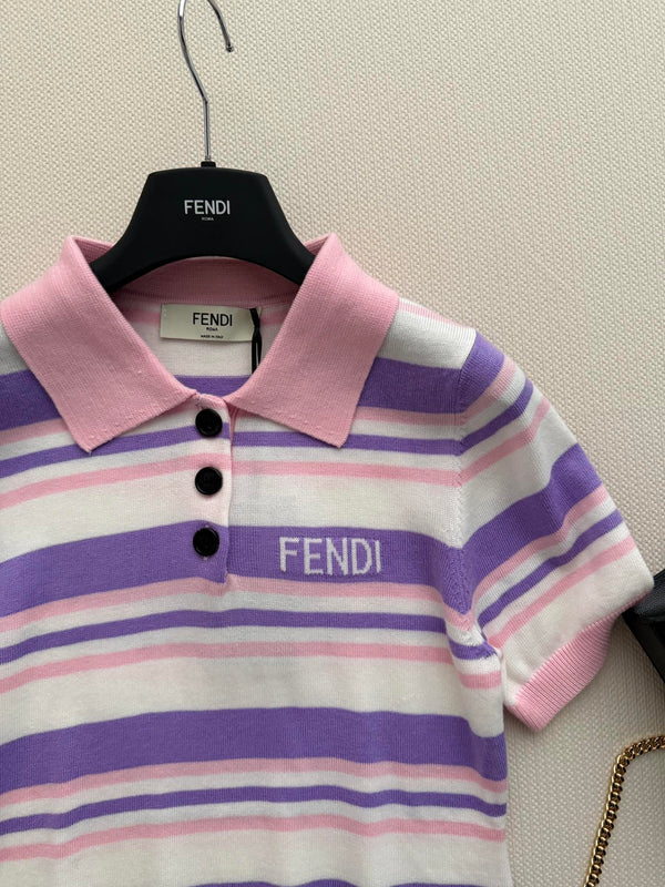 Fendi 26s Polo Rayé Tricot Rose Violet 363765