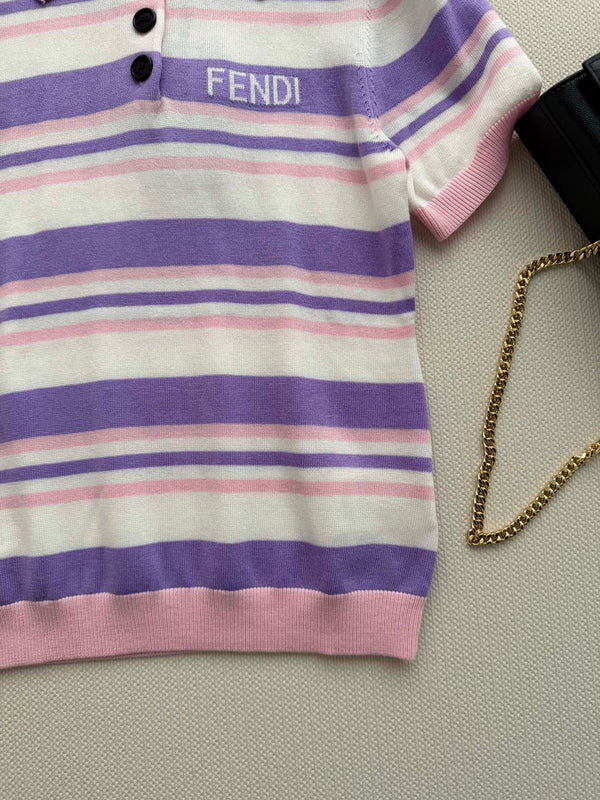 Fendi 26s Polo Rayé Tricot Rose Violet 363765