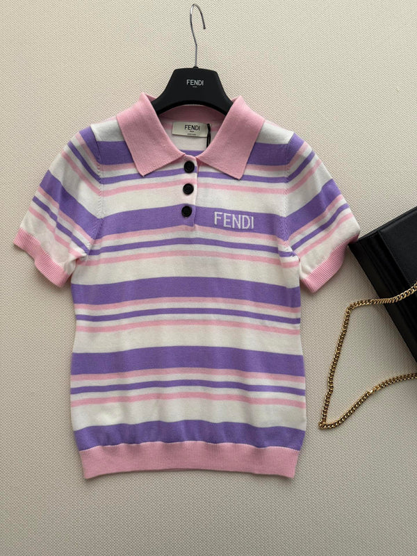 Fendi 26s Polo Rayé Tricot Rose Violet 363765