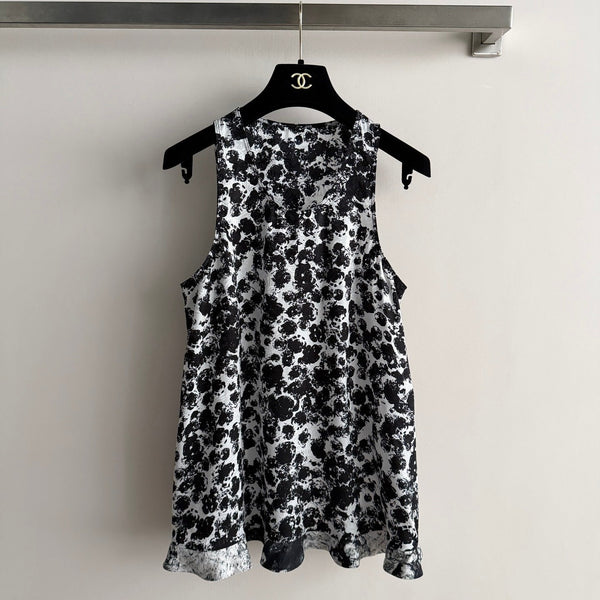 CC 26s Printed Sleeveless Vest Black White Silk 363756