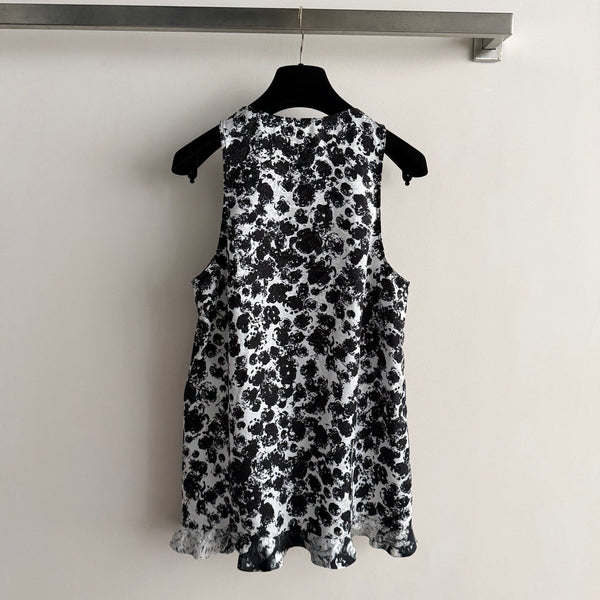 CC 26s Printed Sleeveless Vest Black White Silk 363756