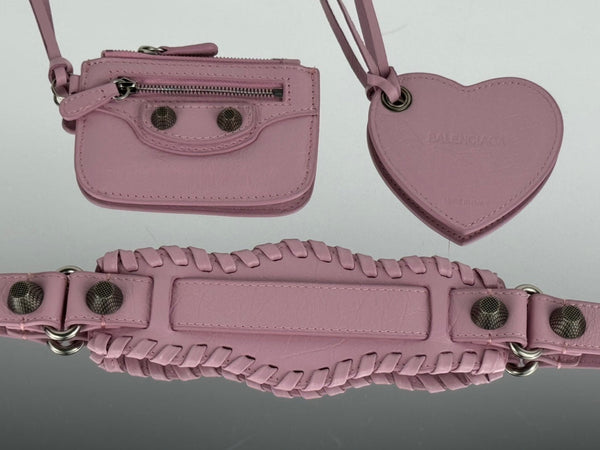 BORSA A TRACOLLA PICCOLA LE CAGOLE 26 CON STRASS IN PELLE DI AGNELLO ROSA CREPE