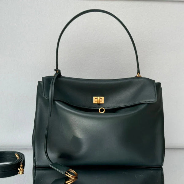 Sac Balenciaga Medium 35 Cuir de Veau Vert Foncé Métal Doré