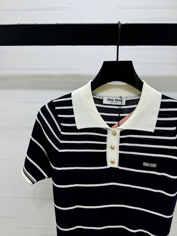Miu Knit Short-Sleeved Black Wool Nylon 380765