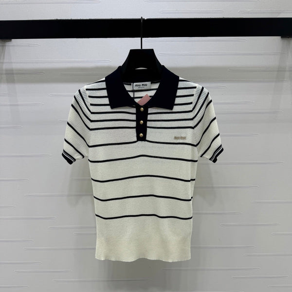 Miu Knit Short-Sleeved Cream Wool Nylon 380766