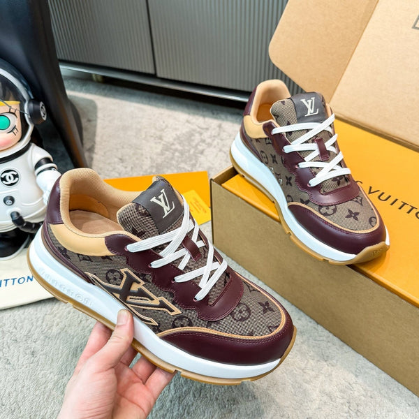 LV Classic Sneaker Beige Burgundy Monogram Mesh Leather 625422