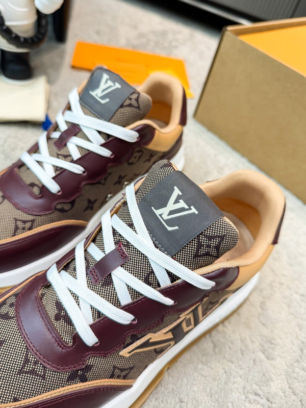 LV Classic Sneaker Beige Burgundy Monogram Mesh Leather 625422