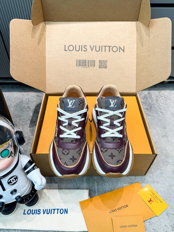 LV Classic Sneaker Beige Burgundy Monogram Mesh Leather 625422