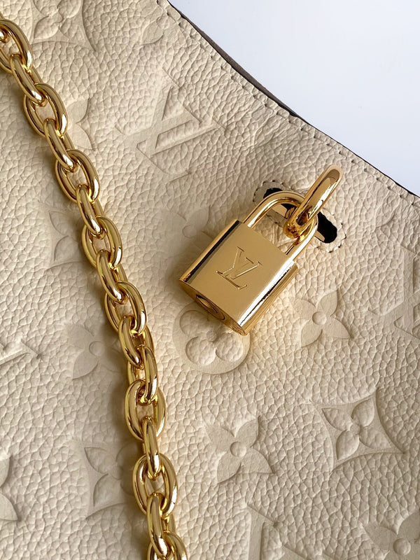 Borsa tote Anytime 42cm in pelle color crema e oro Empreinte 250725