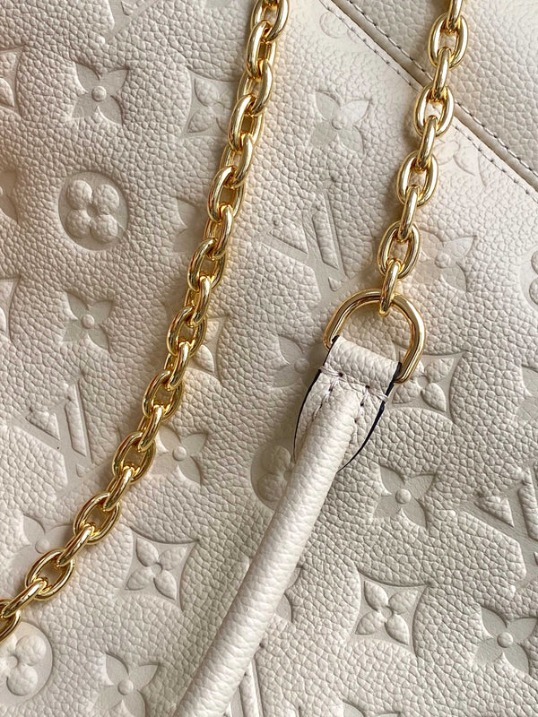 Borsa tote Anytime 42cm in pelle color crema e oro Empreinte 250725
