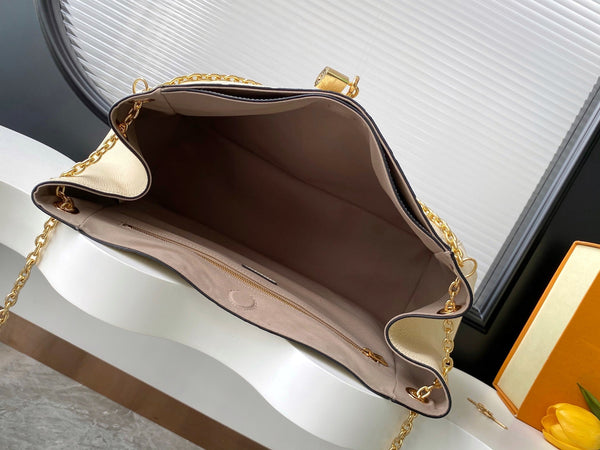 Borsa tote Anytime 42cm in pelle color crema e oro Empreinte 250725
