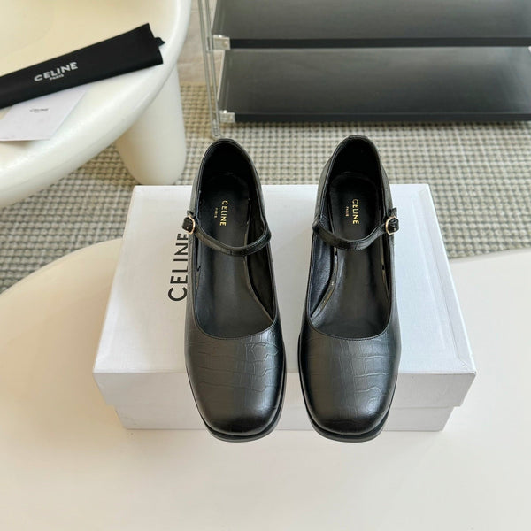 SCARPE DA DONNA CON TACCO ALTO E PUNTA ROTONDA IN PELLE DI VACCA NERA