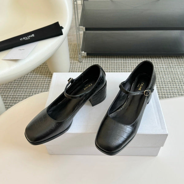 SCARPE DA DONNA CON TACCO ALTO E PUNTA ROTONDA IN PELLE DI VACCA NERA