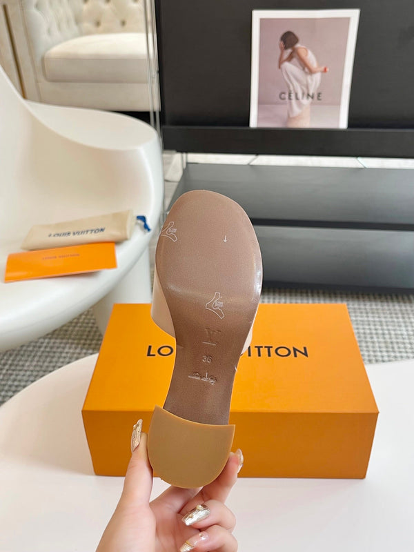 lv capri mule 45mm in pelle di vitello beige