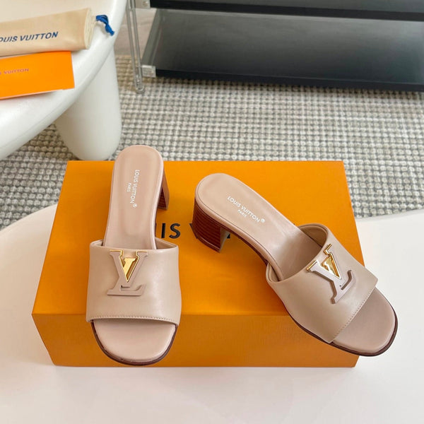 lv capri mule 45mm in pelle di vitello beige