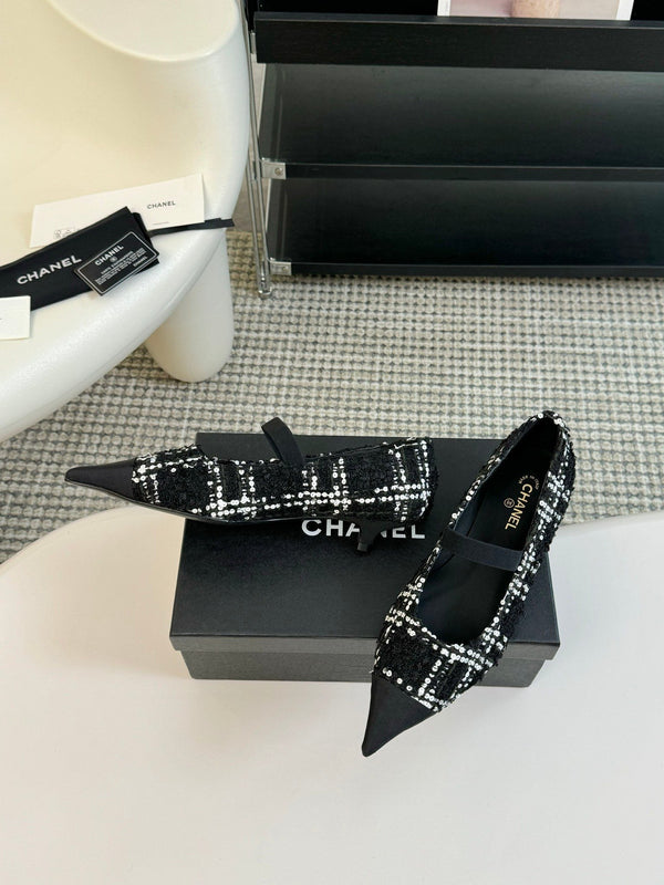 CC MARY JANE IN TWEED DI LANA BIANCO E NERO