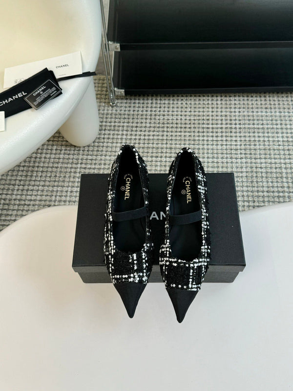 CC MARY JANE IN TWEED DI LANA BIANCO E NERO