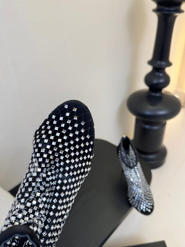 DC Pumps Black White Rhinestone Mesh & Sheepskin 297011