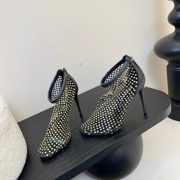 DC Pumps Black Gold Rhinestone Mesh & Sheepskin 297013