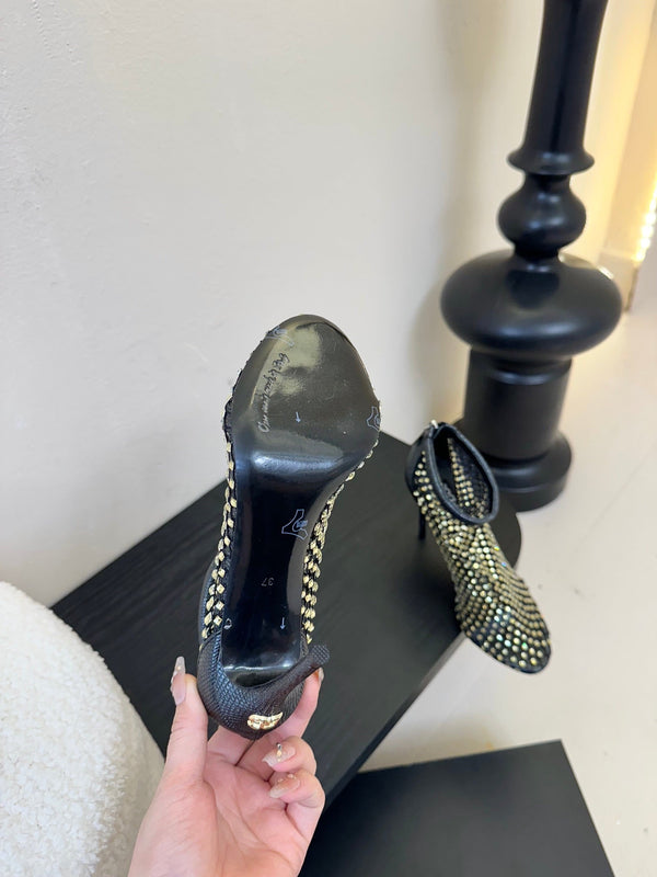 DC Pumps Black Gold Rhinestone Mesh & Sheepskin 297013