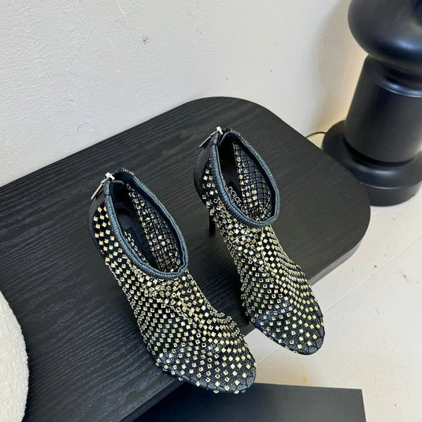 DC Pumps Black Gold Rhinestone Mesh & Sheepskin 297013