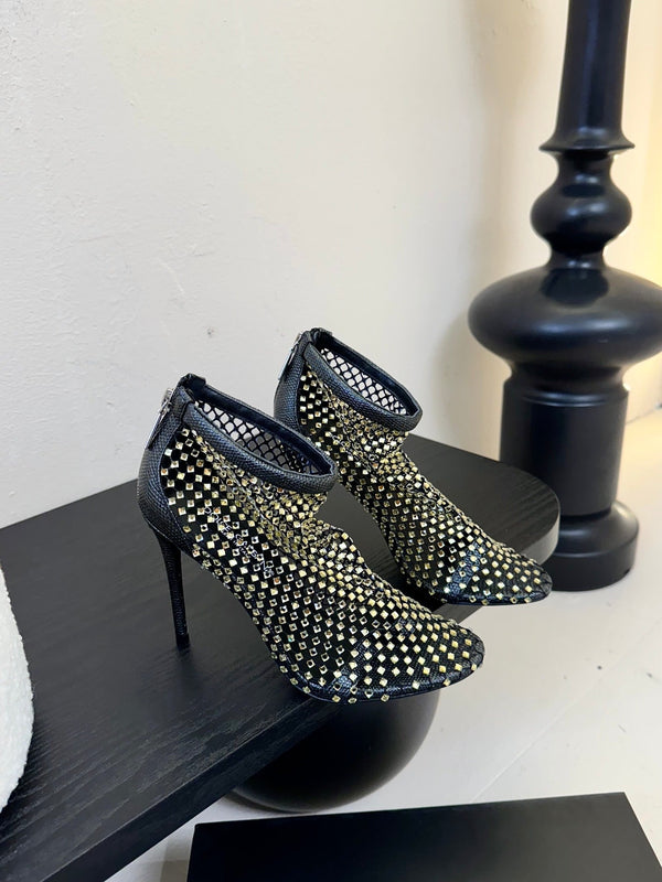 DC Pumps Black Gold Rhinestone Mesh & Sheepskin 297013
