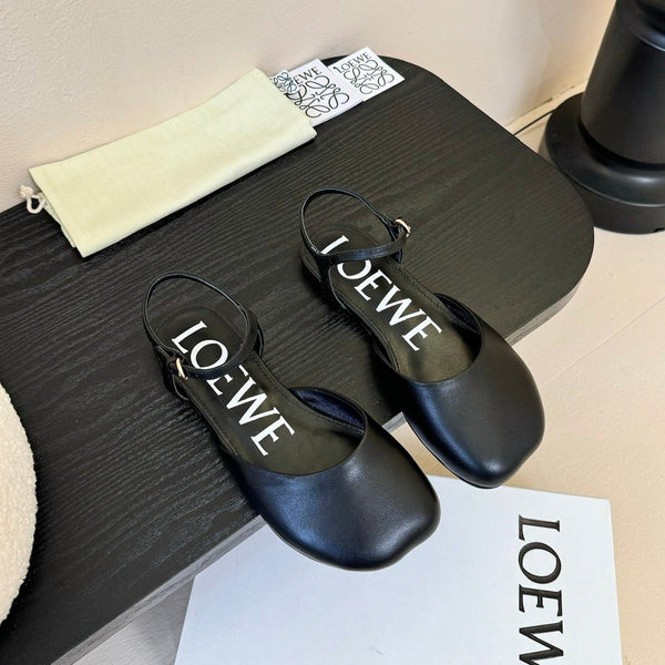 Loewe 25 Toy Ballerina con cinturino alla caviglia in pelle di vitello nera 309171